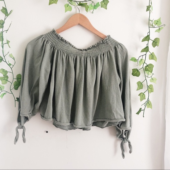 Free People Tops - Free People Lexington Top Off The Shoulder Green